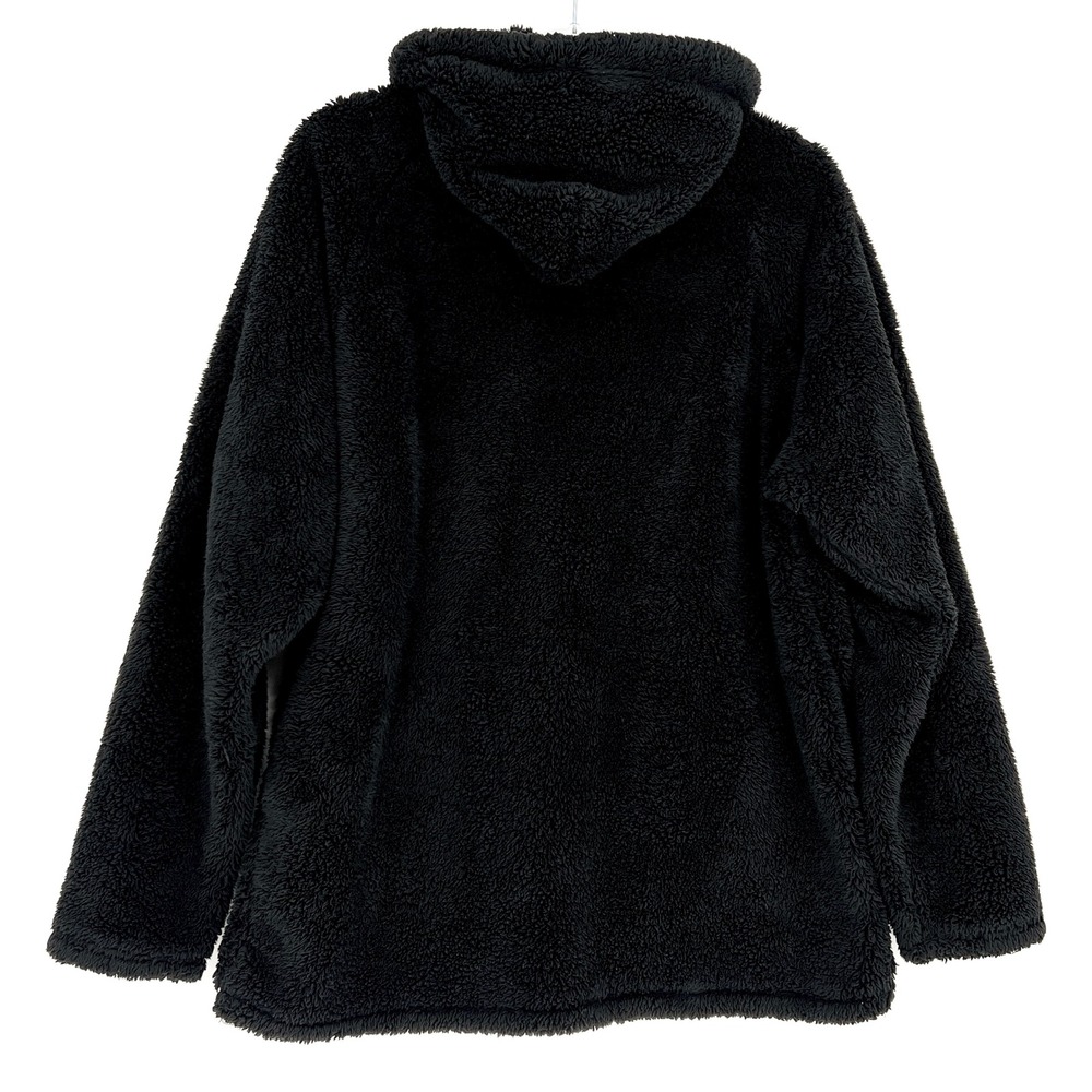PINK Hoodie Womens L Black Sherpa Fleece Quarter Zip Pullover Loungewear Cozy - Picture 2 of 4